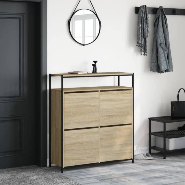 Berkfield Home Shoe Cabinet with 4 Flip-Drawers Sonoma Oak 100x34x112 cm in Light Brown - Size: 100 x 34 x 112 cm - image 1