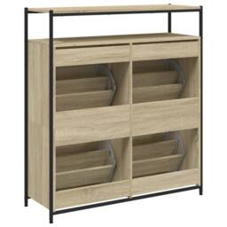Berkfield Home Shoe Cabinet with 4 Flip-Drawers Sonoma Oak 100x34x112 cm in Light Brown - Size: 100 x 34 x 112 cm - thumbnail 8