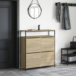 Berkfield Home Shoe Cabinet with 4 Flip-Drawers Sonoma Oak 100x34x112 cm in Light Brown - Size: 100 x 34 x 112 cm - thumbnail 1