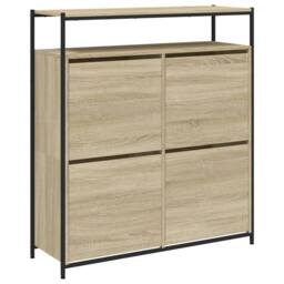 Berkfield Home Shoe Cabinet with 4 Flip-Drawers Sonoma Oak 100x34x112 cm in Light Brown - Size: 100 x 34 x 112 cm - thumbnail 3