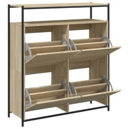 Berkfield Home Shoe Cabinet with 4 Flip-Drawers Sonoma Oak 100x34x112 cm in Light Brown - Size: 100 x 34 x 112 cm - thumbnail 5