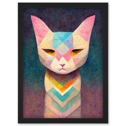 Artery8 Geometric Egyptian Cat Pastel Boho Artwork Framed Wall Art Print A4 in Black - thumbnail 1