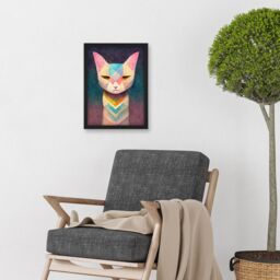 Artery8 Geometric Egyptian Cat Pastel Boho Artwork Framed Wall Art Print A4 in Black - thumbnail 2