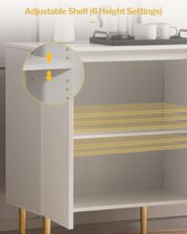 Hygrad Built to Survive Free Standing Wooden Fluted Sideboard Buffet Accent Cabinet Cupboard Console Table Storage Hallway Home w/ 2 Doors & Gold - thumbnail 7