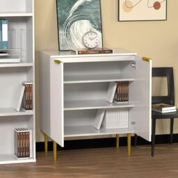 Hygrad Built to Survive Free Standing Wooden Fluted Sideboard Buffet Accent Cabinet Cupboard Console Table Storage Hallway Home w/ 2 Doors & Gold - thumbnail 2