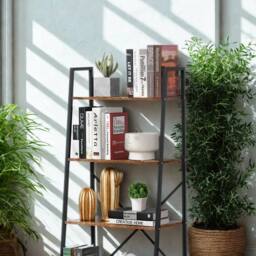 Pirlo Plush 4 Tier Freestanding Ladder Shelf For Living Room Storage Rustic in Brown - thumbnail 5