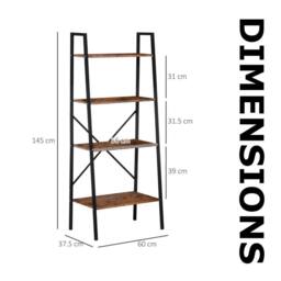 Pirlo Plush 4 Tier Freestanding Ladder Shelf For Living Room Storage Rustic in Brown - thumbnail 7