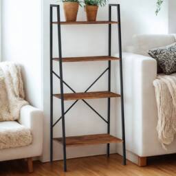 Pirlo Plush 4 Tier Freestanding Ladder Shelf For Living Room Storage Rustic in Brown - thumbnail 4