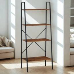 Pirlo Plush 4 Tier Freestanding Ladder Shelf For Living Room Storage Rustic in Brown - thumbnail 3