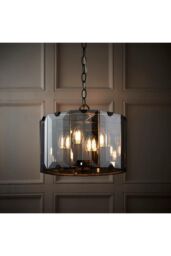 Netlighting Clooney 4 Light Ceiling Pendant Slate Grey Gloss Paint Smoke Cut Glass E14 in Clear - thumbnail 6