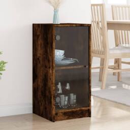 Berkfield Home Side Cabinet with Glass Doors Smoked Oak 35x37x75.5 cm in Brown