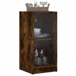 Berkfield Home Side Cabinet with Glass Doors Smoked Oak 35x37x75.5 cm in Brown - thumbnail 4