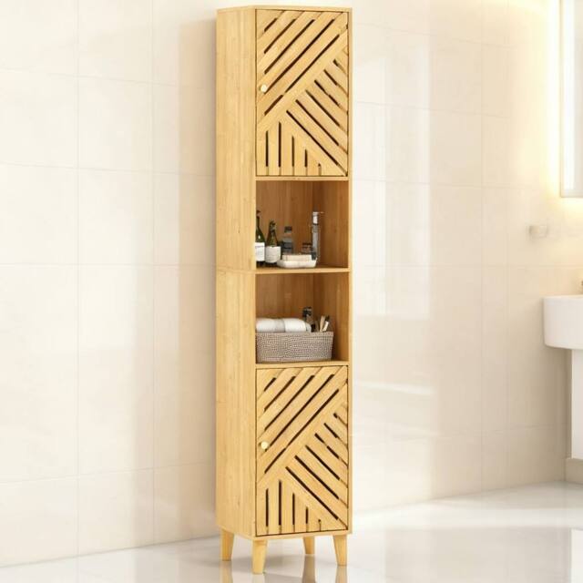 ERGOVEXA Multi-Storage Bamboo Door Bathroom Cabinet, Natural Wood - image 1