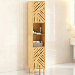ERGOVEXA Multi-Storage Bamboo Door Bathroom Cabinet, Natural Wood - thumbnail 1