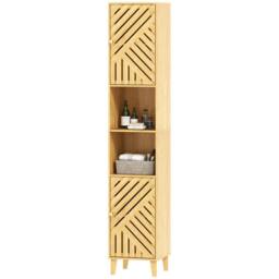 ERGOVEXA Multi-Storage Bamboo Door Bathroom Cabinet, Natural Wood - thumbnail 5