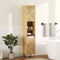 ERGOVEXA Multi-Storage Bamboo Door Bathroom Cabinet, Natural Wood - thumbnail 7