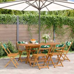 Berkfield Home Folding Garden Chairs 6 pcs Green Fabric & Solid Wood in Natural - thumbnail 2