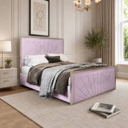 Casani Somerford Upholstered Soft Velvet Pink Metal Designer Bed Frame - Size: Single