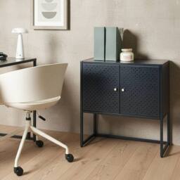 Wyld and Coco Black Powder-Coated Steel Cabinet with 2 Shelves