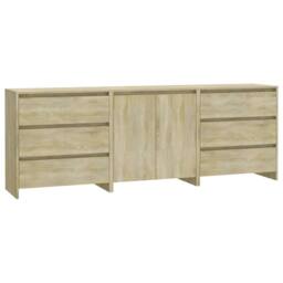 Berkfield Home Decorative 3 Piece Sideboard Sonoma Oak Engineered Wood in Beige - thumbnail 3