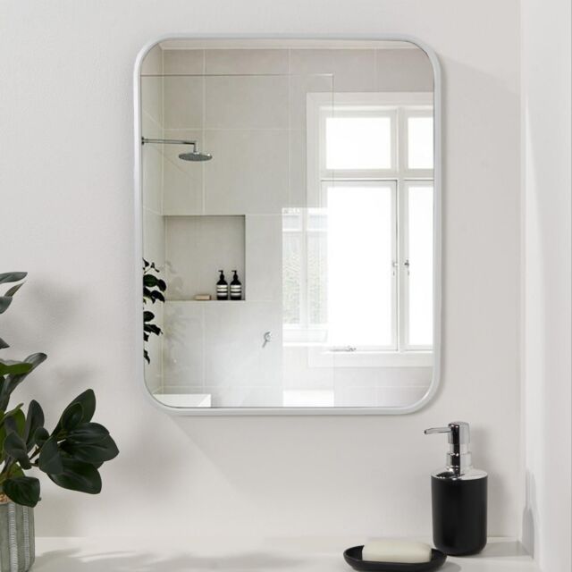 OHS Bathroom Mirror Metal Framed Vanity Wall Mounted Home Décor in White - image 1