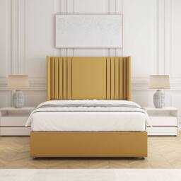 "BSSPOKE Cheshire Divan Bed Plush Velvet 54"" Headboard 2 Drawers & No Mattress in Mustard - Size: King" - thumbnail 3
