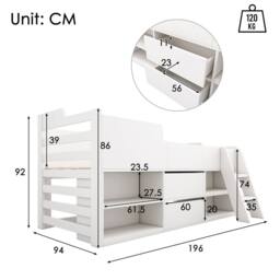 Merax 3ft Single Wood Mid Sleeper Bed with Storage Drawers & Shelves in White - thumbnail 2