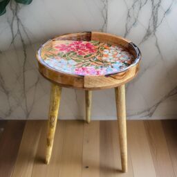 Hartsmede Handmade Side Table Solid Mango Wood Detachable Legs Mosaic in Light Red - thumbnail 2