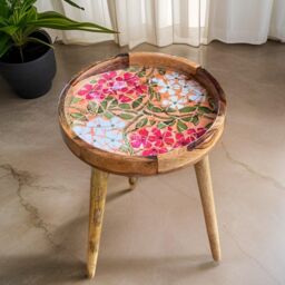 Hartsmede Handmade Side Table Solid Mango Wood Detachable Legs Mosaic in Light Red - thumbnail 4
