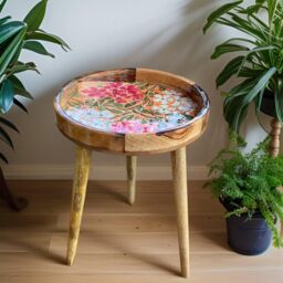 Hartsmede Handmade Side Table Solid Mango Wood Detachable Legs Mosaic in Light Red - thumbnail 6