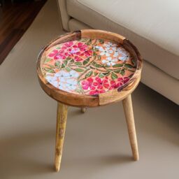 Hartsmede Handmade Side Table Solid Mango Wood Detachable Legs Mosaic in Light Red - thumbnail 1