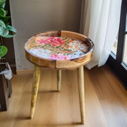 Hartsmede Handmade Side Table Solid Mango Wood Detachable Legs Mosaic in Light Red - thumbnail 3