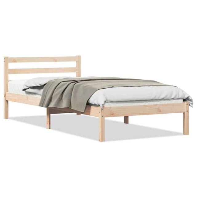 Berkfield Home Durable Bed Frame with Headboard 90x220 cm Solid Wood Pine in Light Tan - image 1