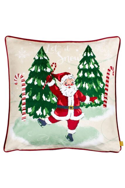 Furn Jolly Santa Festive Printed Piped Velvet Cushion - Size: 43 cm x 43 cm - image 1