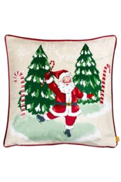 Furn Jolly Santa Festive Printed Piped Velvet Cushion - Size: 43 cm x 43 cm - thumbnail 1
