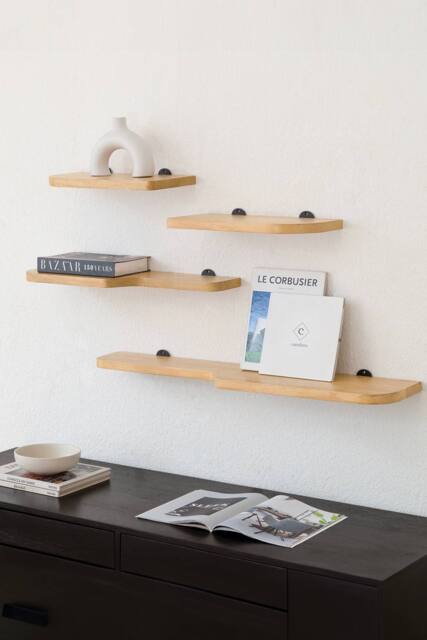 MH London Dale Solid Wood Set of 4 Wall Mounted Shelves in Beige - image 1