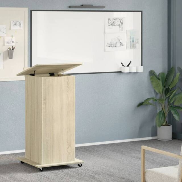 Berkfield Home Lectern with Wheels & Drawer Sonoma Oak 55x55x107 cm Engineered Wood in Light Tan - Size: 55 x 55 x 107 cm - image 1
