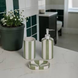 Showerdrape Pier Green & White Striped 3 Piece Bathroom Accessory Set - thumbnail 2