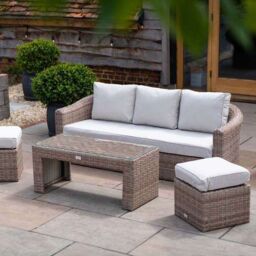 Primrose Living Classic Rattan 5 Seater Garden Furniture Sofa Set with Coffee Table & Footstools in Beige - thumbnail 3