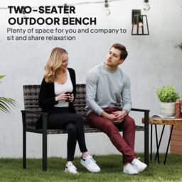 OUTSUNNY Rattan Garden Bench Loveseat with Quick-Drying Padding in Grey - Size: 2 Seater - thumbnail 4