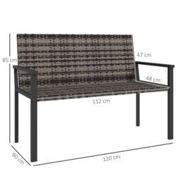 OUTSUNNY Rattan Garden Bench Loveseat with Quick-Drying Padding in Grey - Size: 2 Seater - thumbnail 3