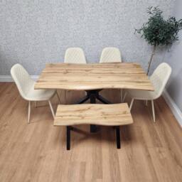 KOSY KOALA Modern Dining Table Set with 4 Cream Chairs & 1 Bench for Kitchen in Brown - thumbnail 1