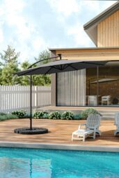 Living and Home Outdoor 32 LED Lighted Patio Umbrella with Crank Lift System, Cross Base & Fillable Base in Dark Grey - thumbnail 2
