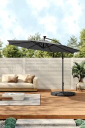 Living and Home Outdoor 32 LED Lighted Patio Umbrella with Crank Lift System, Cross Base & Fillable Base in Dark Grey - thumbnail 3