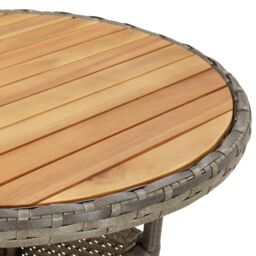 Berkfield Home Garden Table Ã˜60x75 cm Acacia Wood & Poly Rattan Grey - Size: 60x75 cm - thumbnail 5