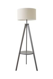 ValueLights Morrigan Grey Wood Tripod Floor Lamp Linen White Trim Shade & Bulb in Natural - thumbnail 6