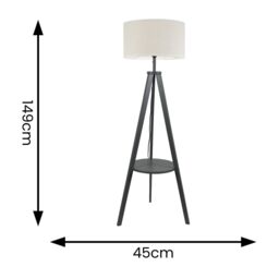 ValueLights Morrigan Grey Wood Tripod Floor Lamp Linen White Trim Shade & Bulb in Natural - thumbnail 4