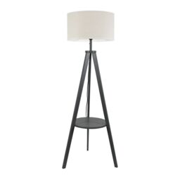 ValueLights Morrigan Grey Wood Tripod Floor Lamp Linen White Trim Shade & Bulb in Natural - thumbnail 2