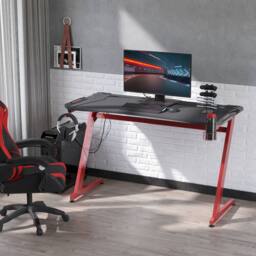 HOMCOM Gaming Desk with Gamepad Holder Cup Holder Headphone Hook in Black - thumbnail 1