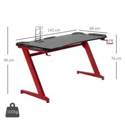 HOMCOM Gaming Desk with Gamepad Holder Cup Holder Headphone Hook in Black - thumbnail 3
